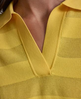 Women's Sheer Striped Collared Short-Sleeve Polo Shirt