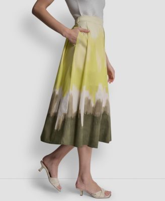 Women's Ombre Print Poplin Side Zipper A-Line Skirt