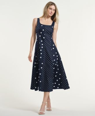 Women's Seamed Square Neck Midi Dress