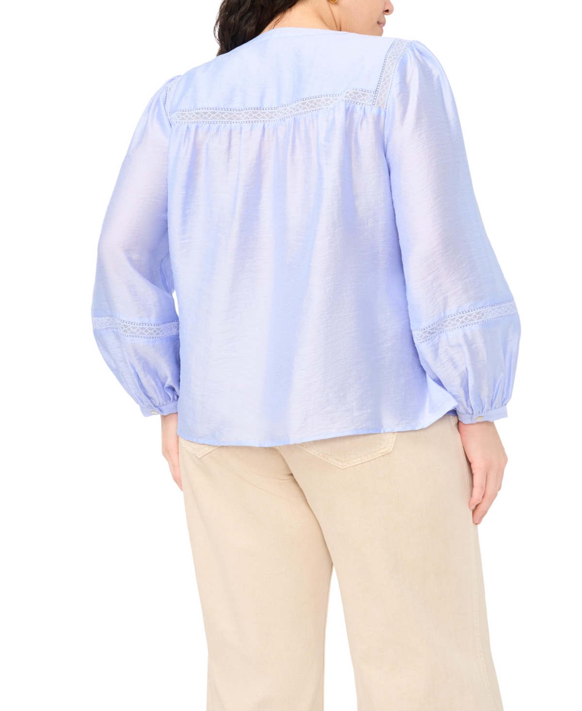 Vince Camuto Plus Crewneck Pleated Front Long Sleeves Blouse