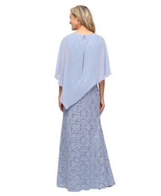 Women's Sequin Lace Chiffon Caplet Gown