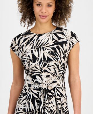 Women's Printed Cap-Sleeve Tie-Waist Top