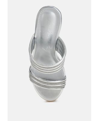 Womens Benched Metallic Faux Leather Wedge Sandals