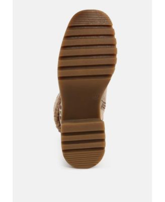 Womens Woolly Faux Fur & Embroidery Detail Boots