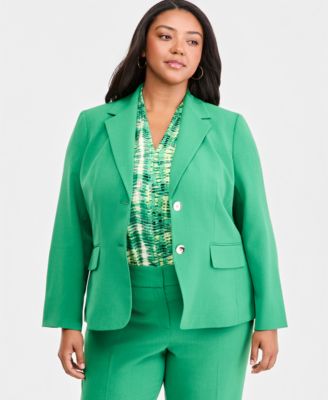 Plus Size Notch-Lapel Button-Front Crepe Blazer 