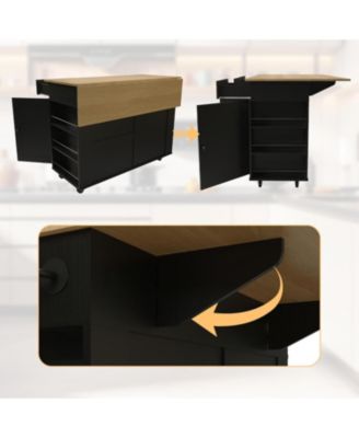 Rolling Kitchen Island with Drop Leaf Countertop, Charging Station & Ample Storage- 47.2 in Mobile Kitchen Cart On Wheels with Pull-Out Shelves