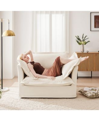 Chenille Slip-Covered Armchair with Removable Cushions, Single Seat Couch Sofa, Deep Seat & 2 Large Pillows