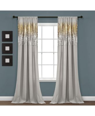 Shimmer Sequins Light Filtering Window Curtain Panels Pair 42"W x 84"L Gray & Gold - Sequin Curtains for Living Room - Modern Glam Decor