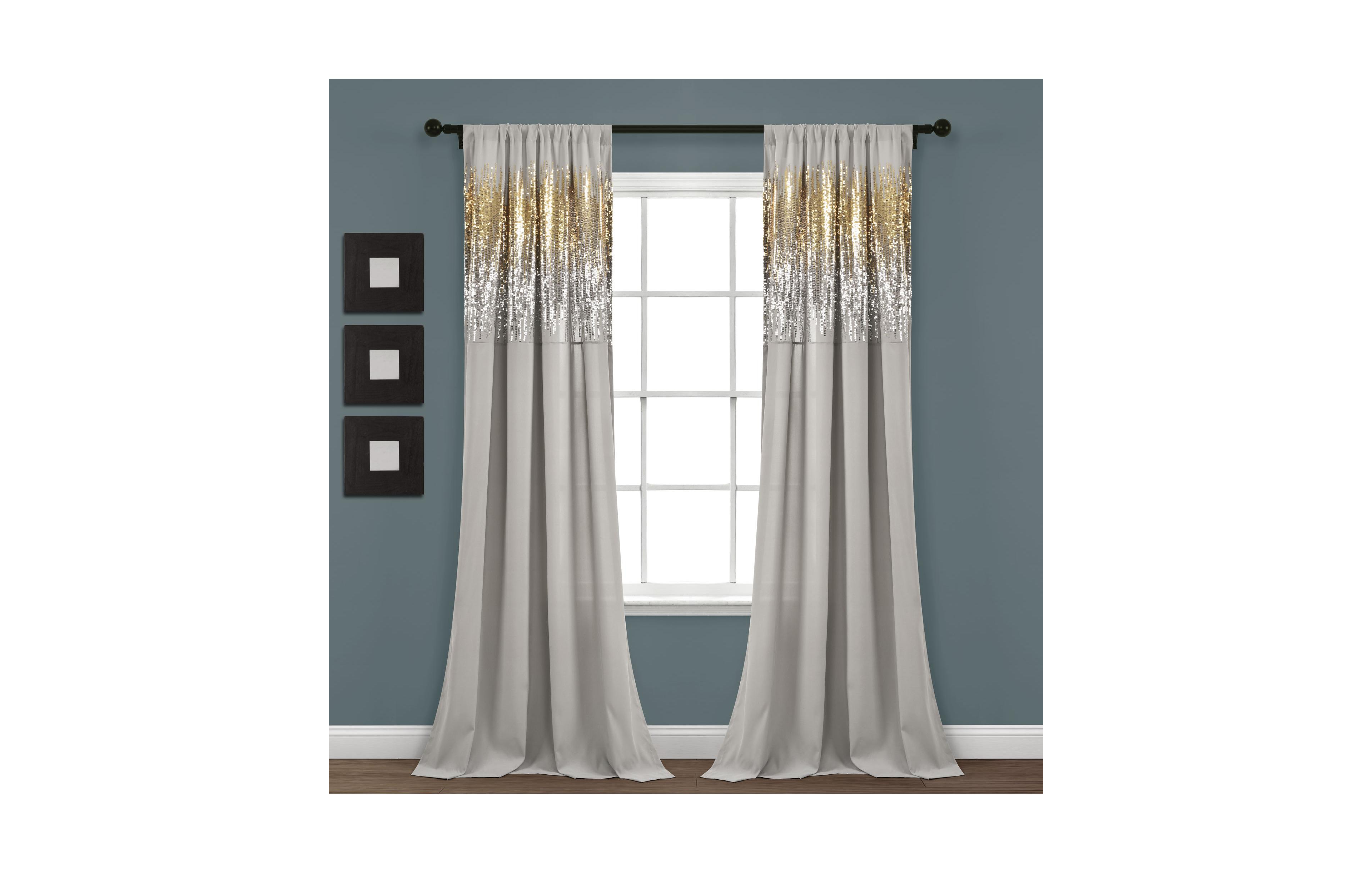 Lush Decor Shimmer Sequins Light Filtering Window Curtain Panels Pair 42"W x 84"L Sequin Curtains for Living Room - Modern Glam Decor