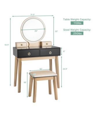 Makeup Vanity Set with Touch Dimming Mirror and 3 Color Lighting Modes