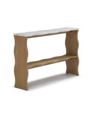 47.24" Whisper of Waves Modern Console Table w/ Marble-Pattern Top, Solid Wood Veneered Table w/ Open Storage Shelf, Entryway Table