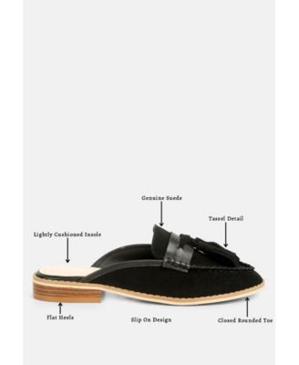 EDMANDA Womens Tassle Detail Leather Mules