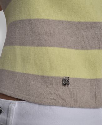 Women's Striped Sleeveless Polo Sweater