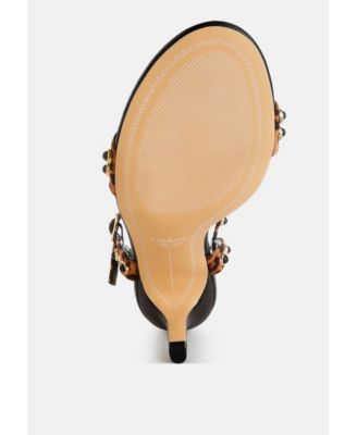 Womens Laro Studs & Pearls Detail Leopard Sandals