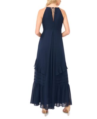 Women's Ruffle Detail Babydoll Spaghetti Strap V-Neck Maxi Dress