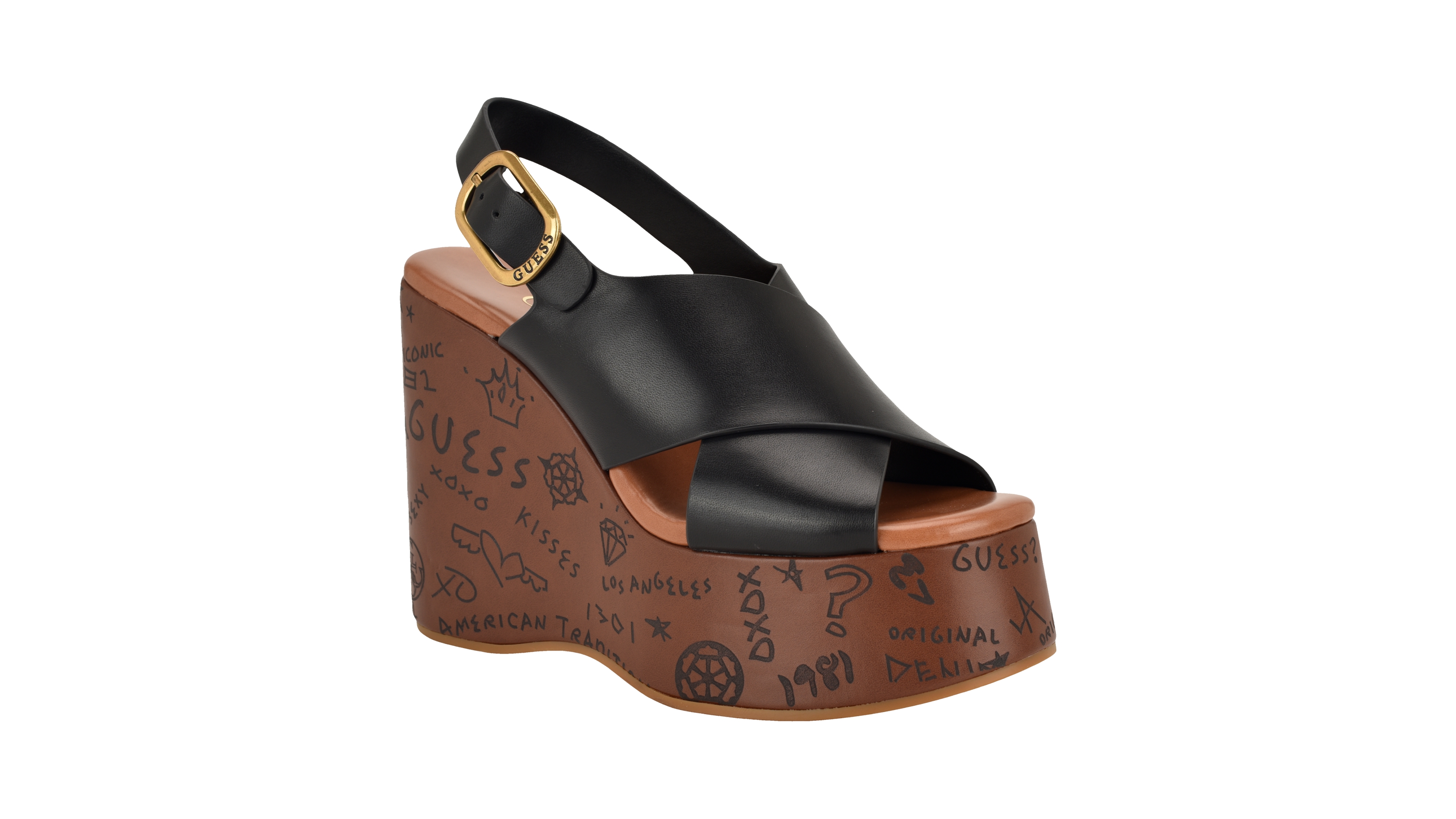 Guess Women's Yarisel Logo-Embossed Round Toe Wedge Sandals