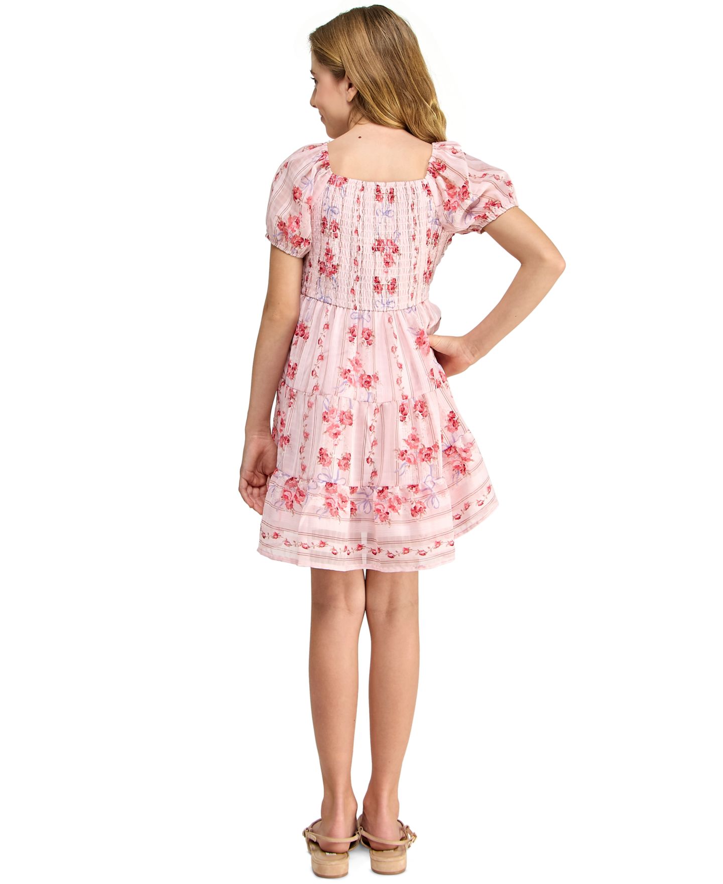 Платье As U Wish Floral Print Pull-On Dress для девочек, цвет: Розовый — фото 3