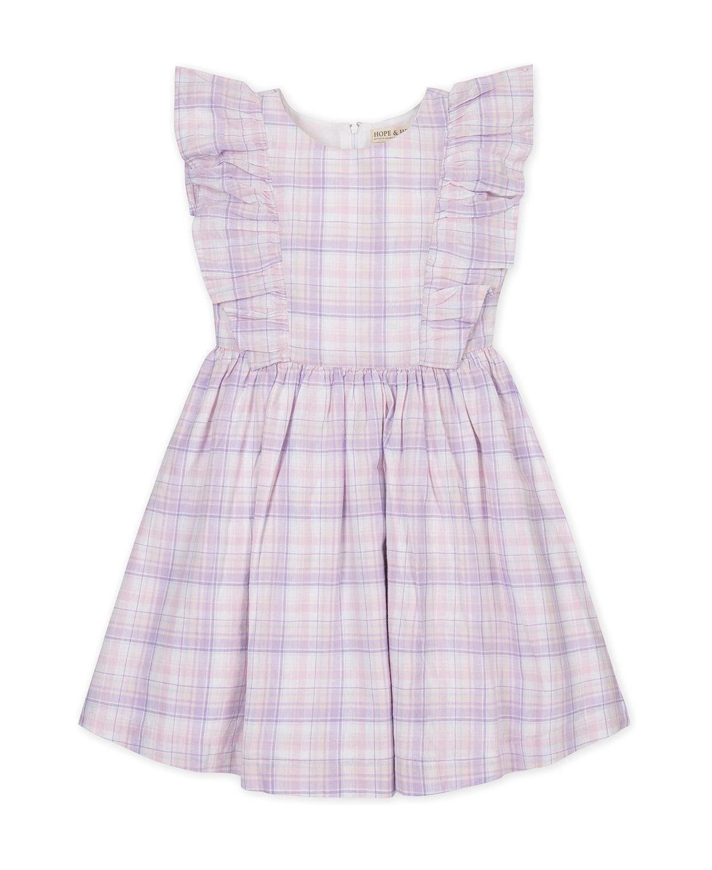 Платье Hope & Henry Linen Flutter Sleeve Pinafore Dress для девочек, цвет: Клетчатый — фото 1