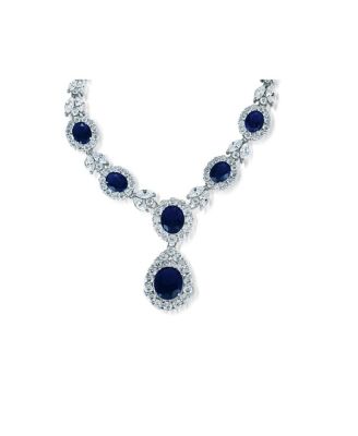 Sterling Silver White Gold Plated CZ Statement Teardrop Necklace