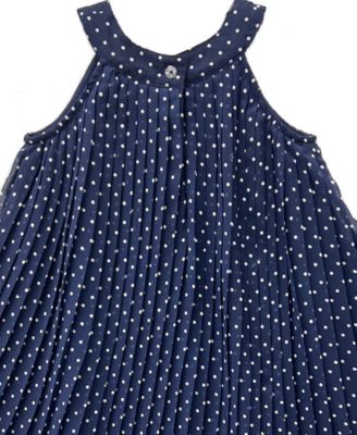 Girls' 2T-6X Pindot Pleated Chiffon Swing Sleeveless Dress with Hat