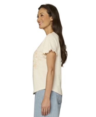 Petite Faggoting Detail Crewneck Top