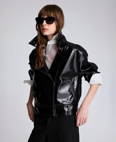 Женские куртки Kenneth Cole Women's Faux-Leather Zip-Front Moto Jacket