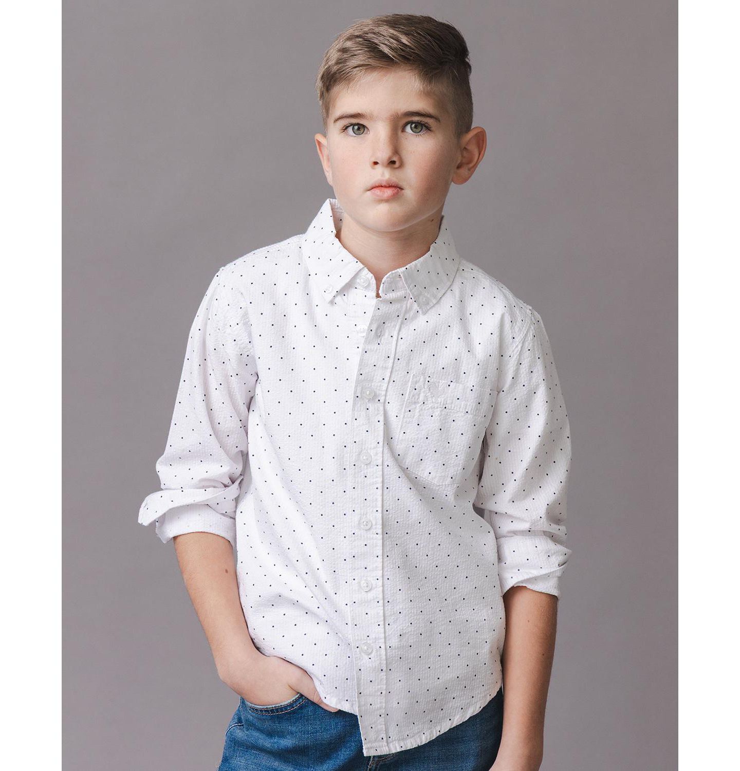 Рубашка Hope & Henry Organic Long Sleeve Seersucker Shirt для мальчиков-малышей, цвет: Delft Dot Seersucker — фото 5