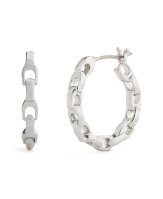 Rhodium Signature C Chain Hoop Earrings