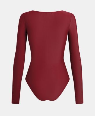 Women's V-Neck Cutout Long Sleeve One Piece Swimsuit