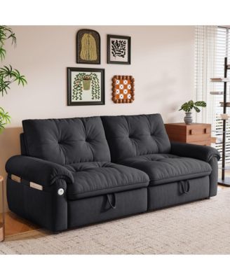 Multifunctional Sofa Bed, 77-inch Modern Velvet Fabric Convertible Sofa Couches, 2-in-1 Pull Out Sofa Bed with USB Charger, Beige