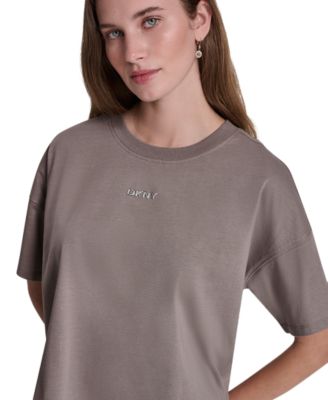 Women's Metallic Bubble Logo Drop Shoulder Pull-On T-Shirt
