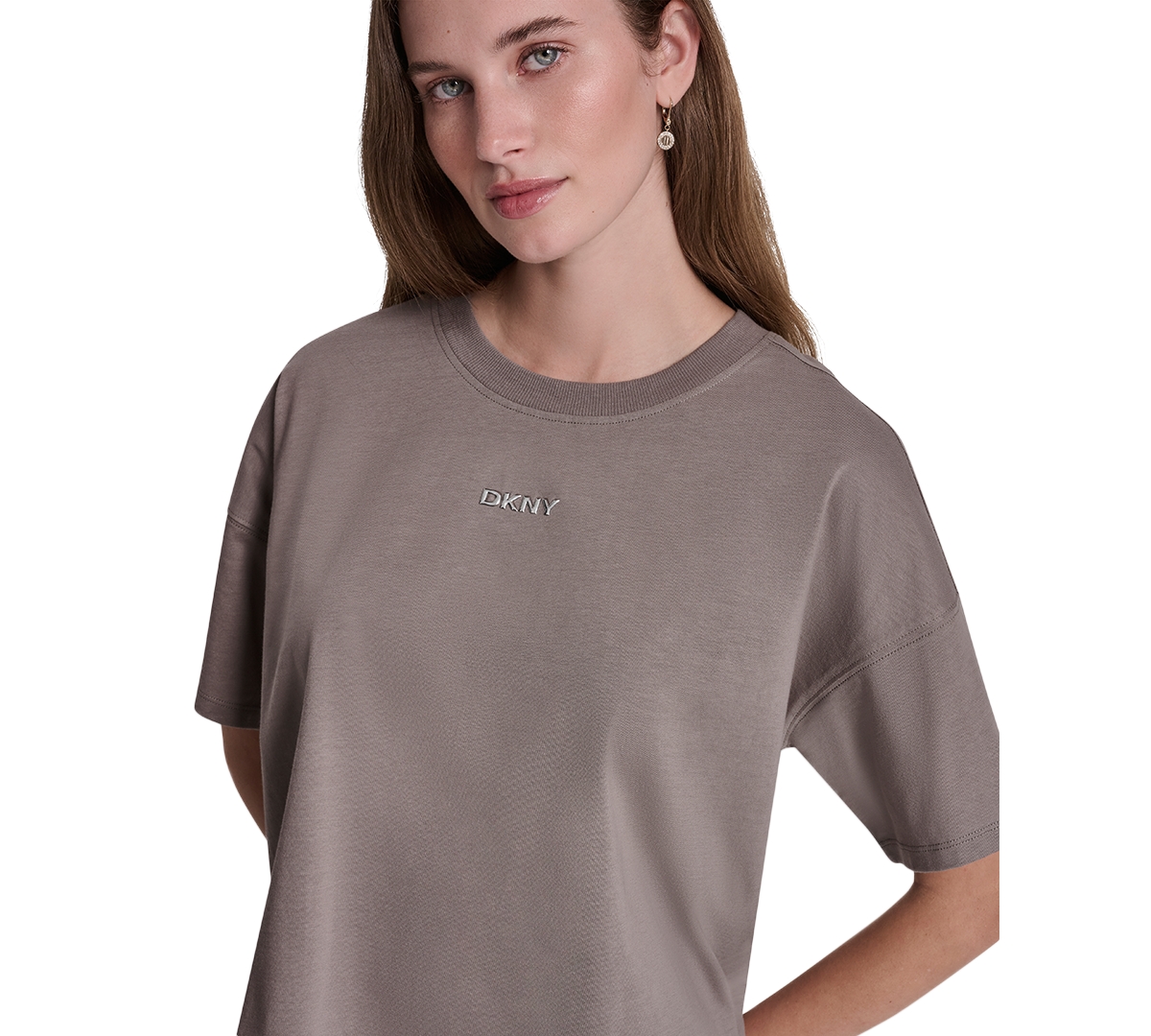Dkny Sport Women's Metallic Bubble Logo Drop Shoulder Pull-On T-Shirt