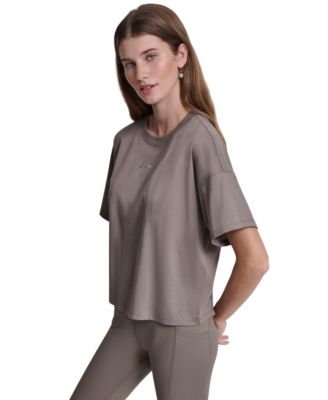 Women's Metallic Bubble Logo Drop Shoulder Pull-On T-Shirt