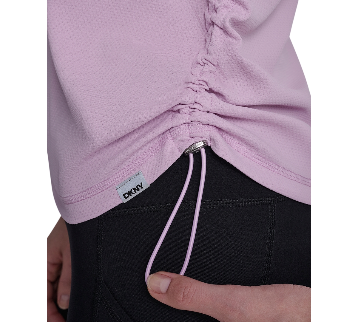 Dkny Sport Women's Ruched Side Seams V-Neck Tech T-Shirt