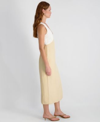 Women's Cooper Linen Contrast V-Neck Midi Dress