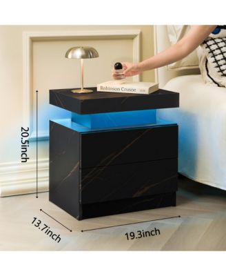 LED Nightstand with 2 Drawers, Bedside Table Cabinet with Adjustable Color Lighting, Modern End Side Table for Bedroom, Living Room