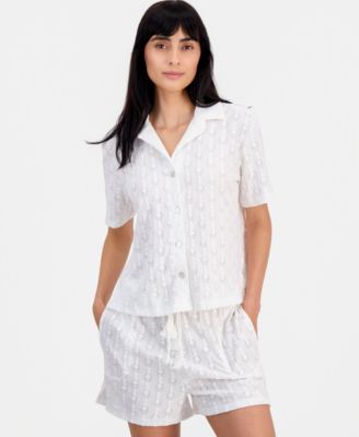 Women's Short-Sleeve Button-Down Swim Cover-Up Shirt