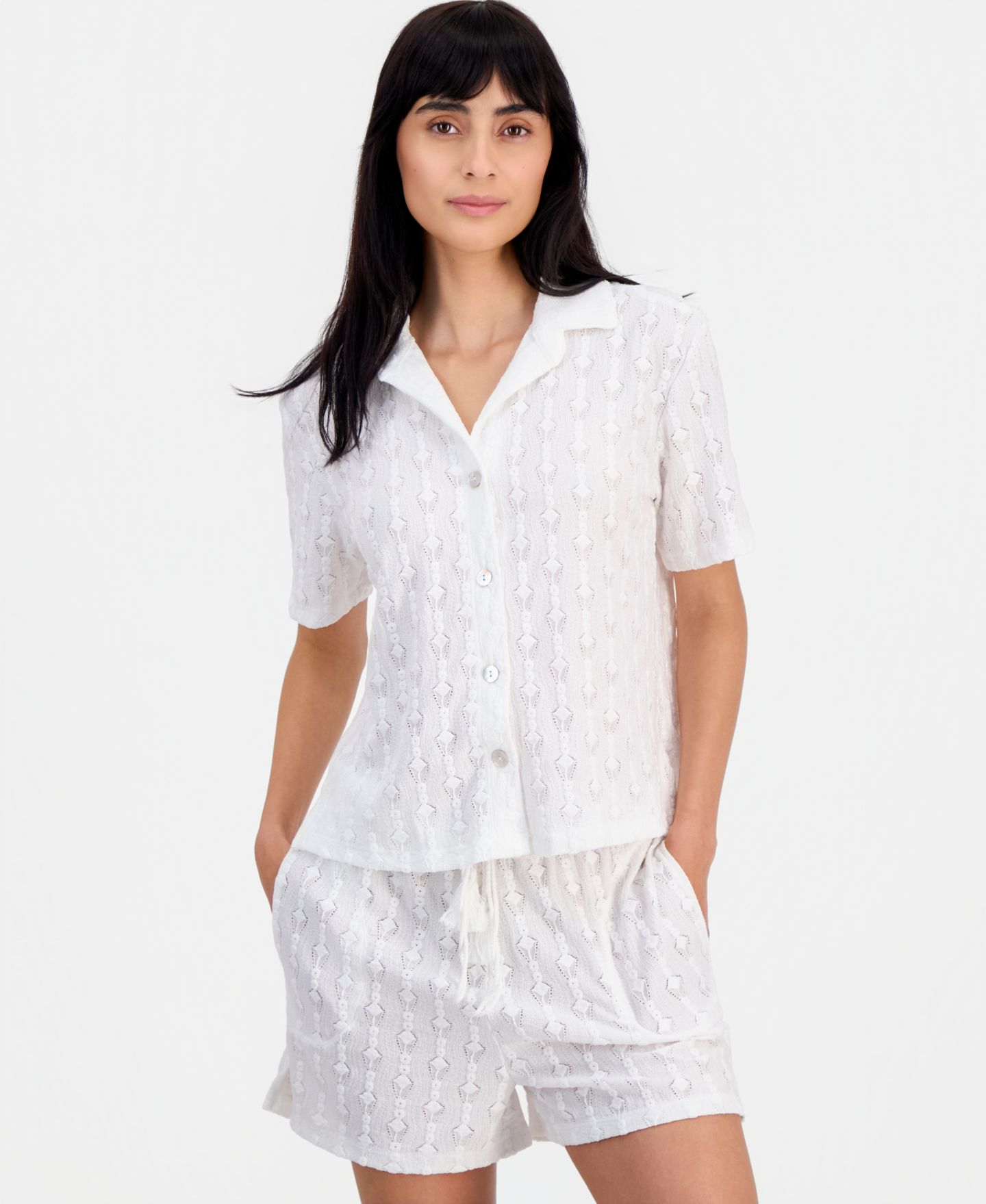 Женская рубашка J Valdi Short-Sleeve Button-Down Swim Cover-Up, цвет: Белый — фото 1