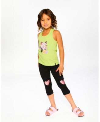 Big Girls Cotton Jersey Tank Top Lime Green with Screen Print