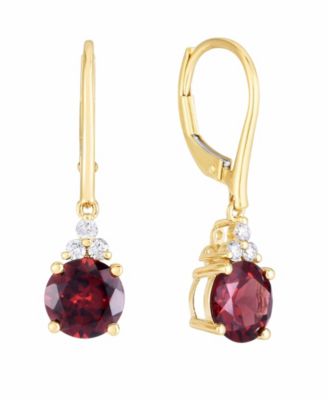 Garnet (3 ct. t.w.) & Diamonds (1/8 ct. t.w.) Lever-Back Earrings in 14k White Gold