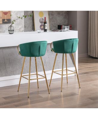 26 Inch Bar Stools Set of 2, with Golden Chrome Footrest and Base Velvet Counter Height Bar Stools Kitchen Island Counter Stool