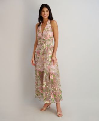 Women's Embroidered V-Neck Mesh Dress