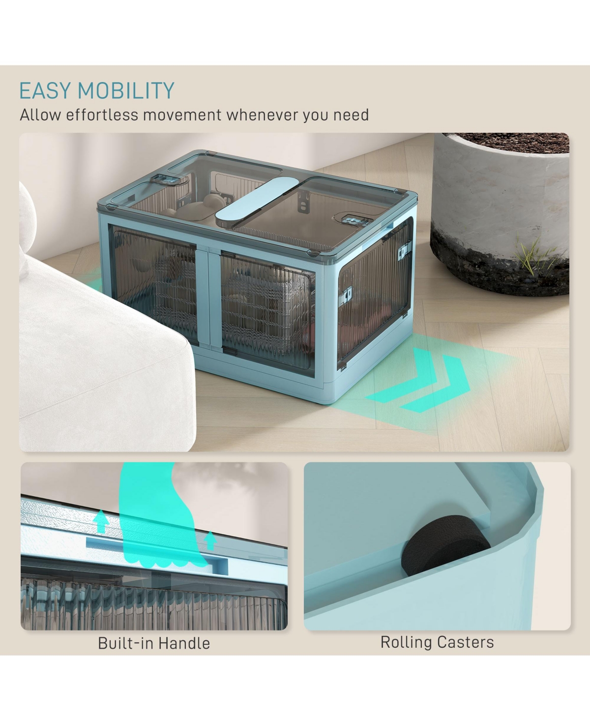 Homcom 3 Stackable Storage Bins w/ Lids, Wheels, Collapsible, 18 gal,