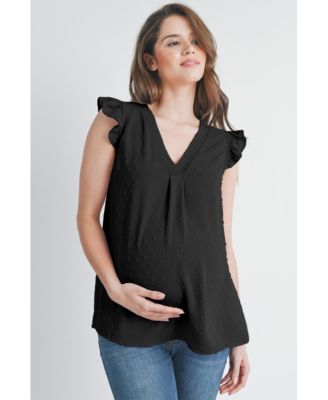 Women's Swiss Dot Flutter Cap Sleeve V-Neck Maternity Top