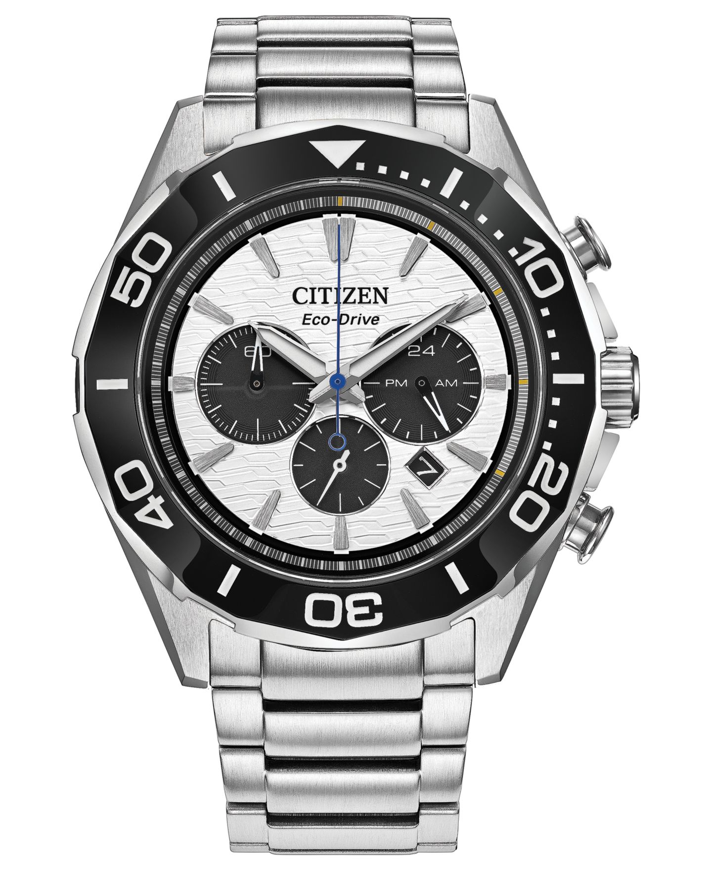 Мужские часы Citizen Endeavor Chronograph Silver-Tone Stainless Steel Bracelet Watch, 43mm — фото 1