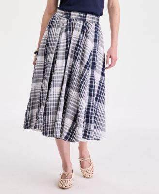 Women's Pull On Check-Print Midi Skirt