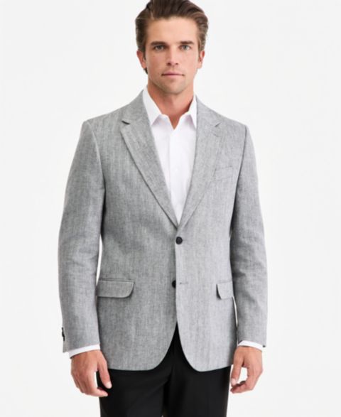Мужской пиджак Nautica Modern-Fit Herringbone Cotton & Linen Blazer, цвет: Белый