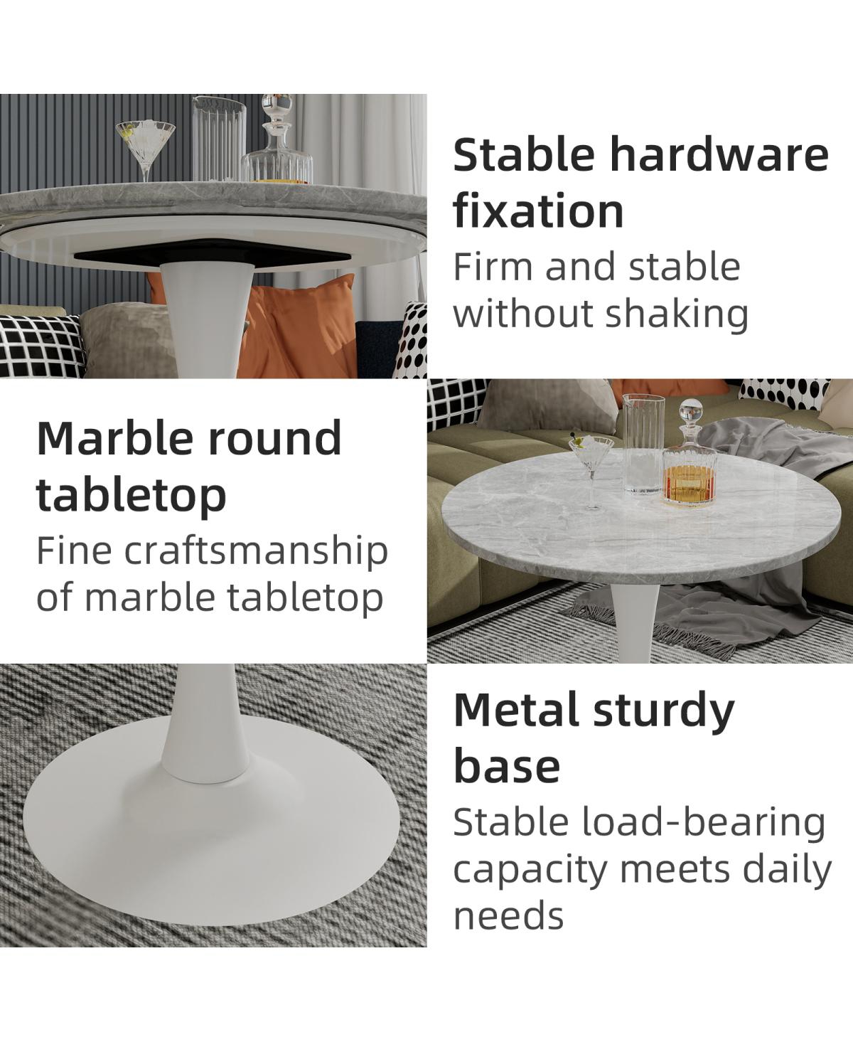 Streamdale Furniture White Mid-Century Modern Marble Coffee/Dining Table (2-4 People)