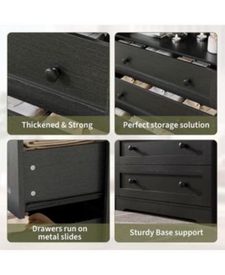 4-Drawer Wooden Dresser with LED Lights & Charging Station, Modern Nightstand Chest for Bedroom