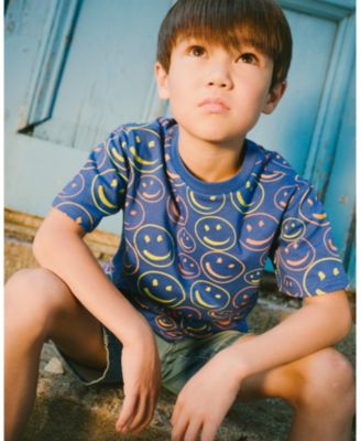 Toddler Boys Cotton Jersey T-Shirt Blue Smiley Print - Toddler|Child